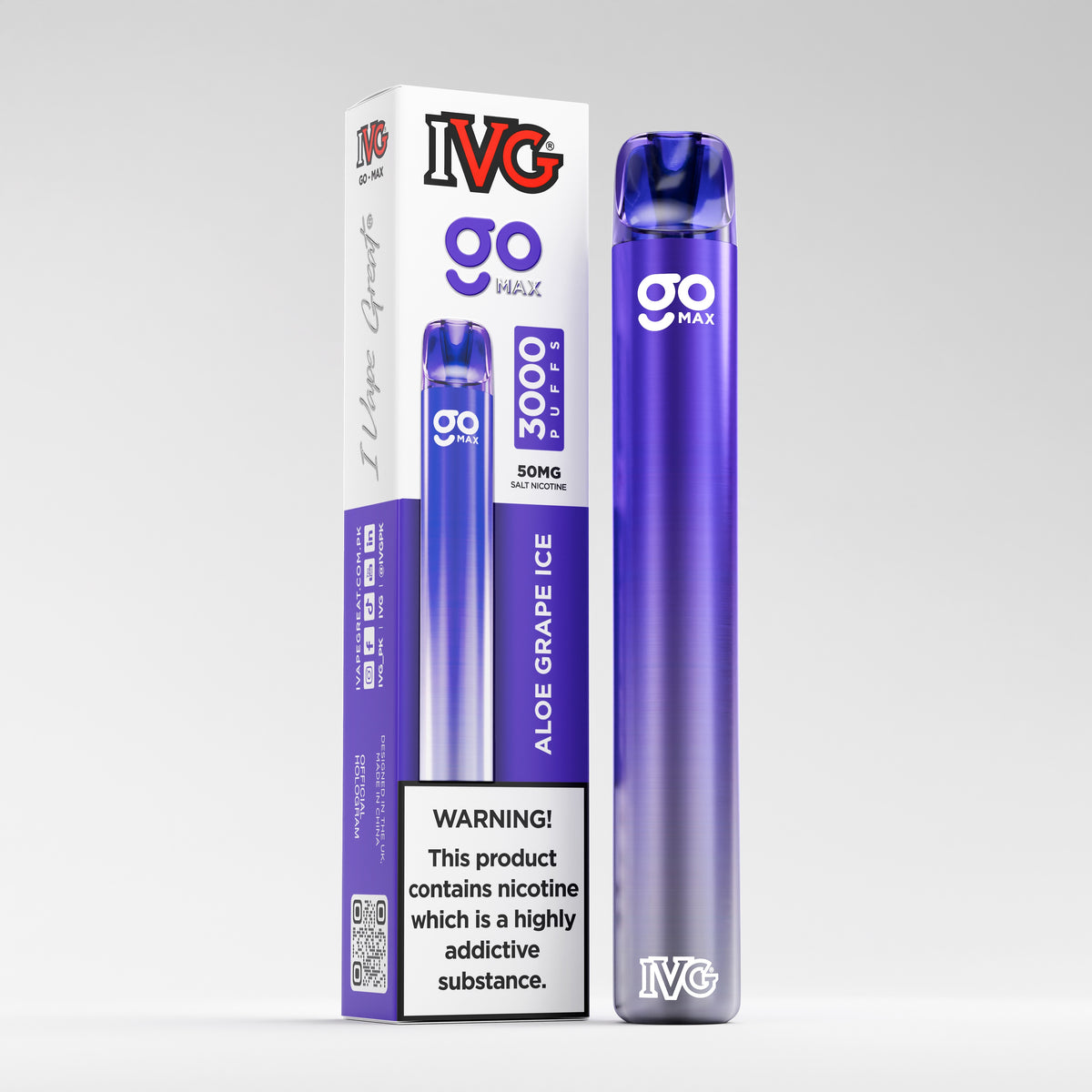 IVG Go Max, Aloe Grape Ice, Nicotine 50mg, 3000 Puffs, Disposable Vape