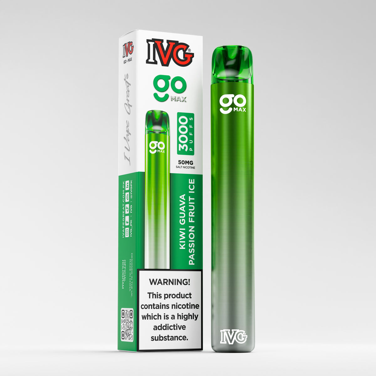 IVG Go Max, Kiwi Passion Fruit Guava Ice, Nicotine 50mg, 3000 Puffs, Disposable Vape