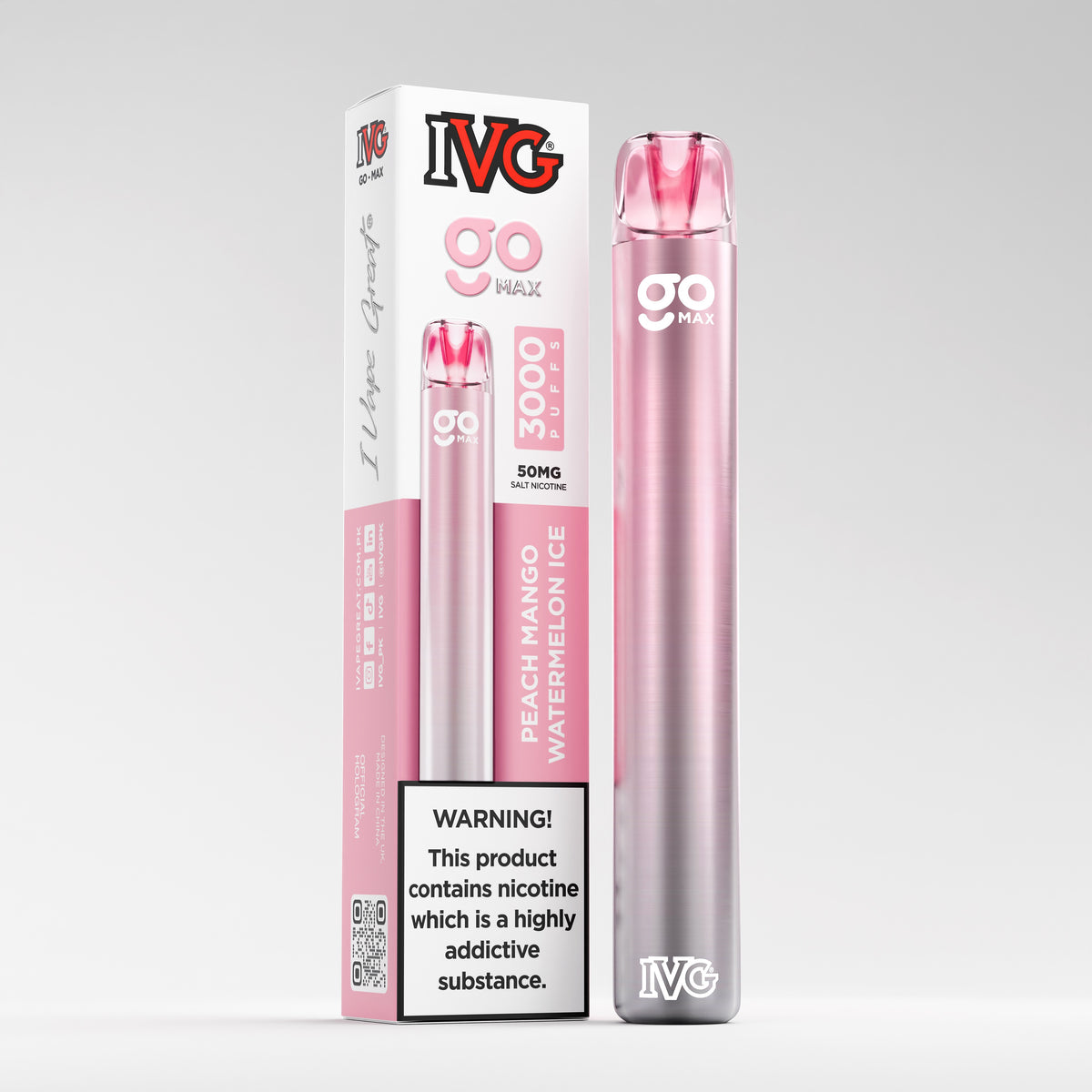 IVG Go Max, Peach Mango Watermelon Ice, Nicotine 50mg, 3000 Puffs, Disposable Vape