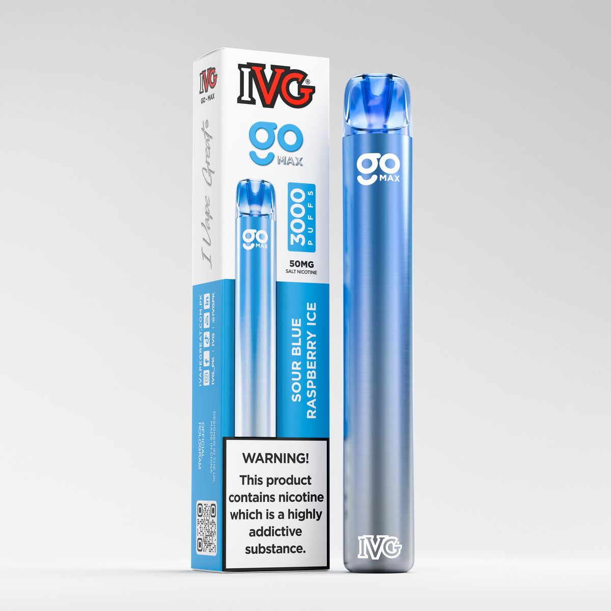 IVG Go Max, Sour Blue Raspberry Ice, Nicotine 50mg, 3000 Puffs, Disposable Vape
