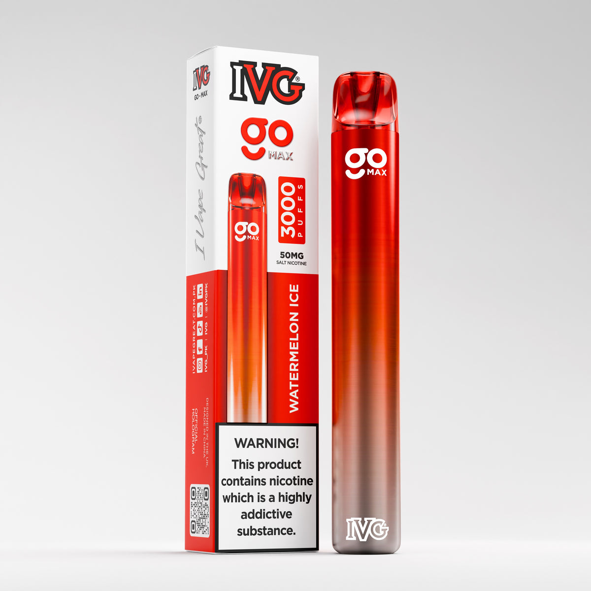 IVG Go Max, Watermelon Ice, Nicotine 50mg, 3000 Puffs, Disposable Vape