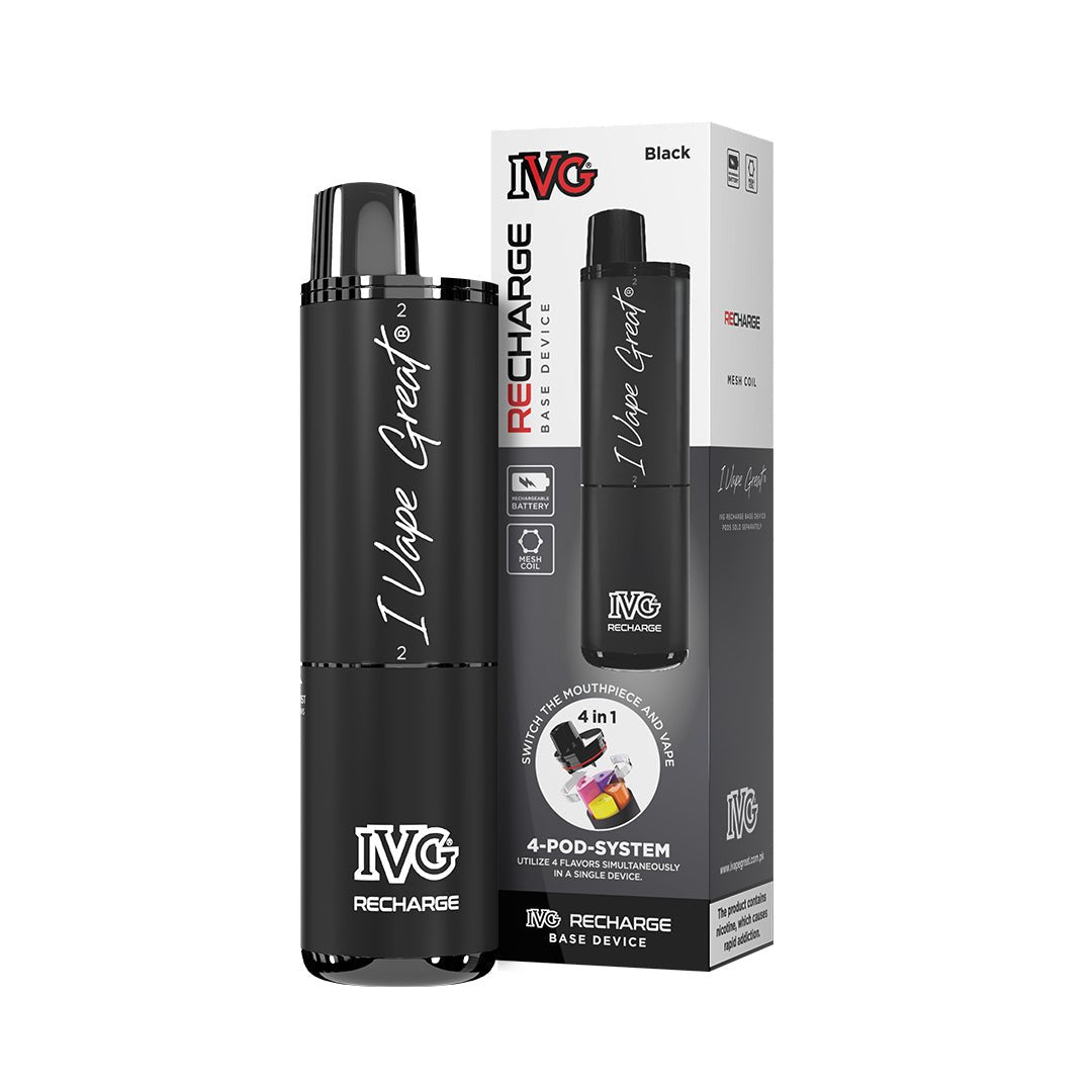 IVG Recharge Closed Pod System – 4 Flavors in One Vape Device - Black Colour